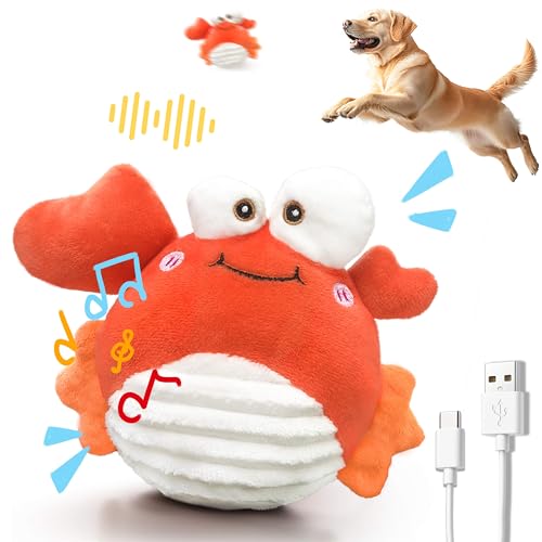GUKCO Crab Interactive Dog Toys – Rechargeable Self-Play Toy with Motion-Activated Ball & Music Recording Modes for Small, Medium & Large Dogs, Moving Dog Toy to Keep Them Busy - color: Crab