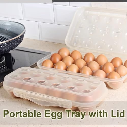 18 Grid Egg Container, 2 Packs Egg Holder Plastic Egg Storage Box Egg Organizer for Fridge Portable Egg Tray with Lid for Refrigerator Camping Hiking Outdoor Activities (18 Counts-2 Packs) - style: 18 Counts-2 Packs