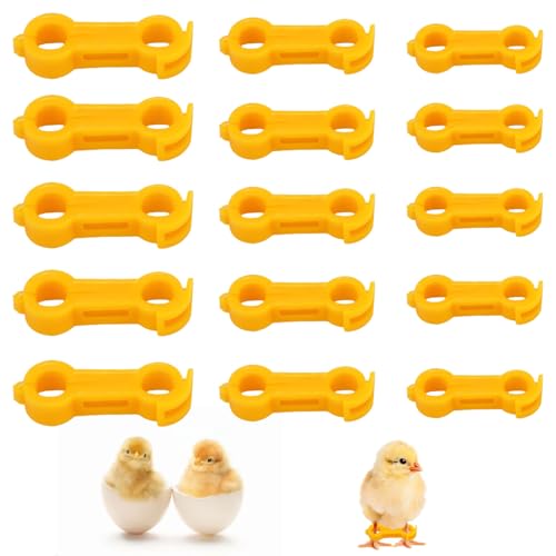 15pcs Chicken Leg Rings, Chicken Leg Ring Clip Numbered Poultry Foot Rings Chicken Leg Bands Chicken Foot Tags for Newborn Chicks Quail Ducks Birds (Yellow)