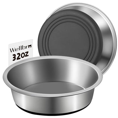Stainless Steel Dog Bowls, Non Slip Dog Metal Bowls, 2 Pack Food and Water Pet Feeders Heavy Duty Dishwasher Safe (32oz, 4cup) - size: M-32oz,4cup