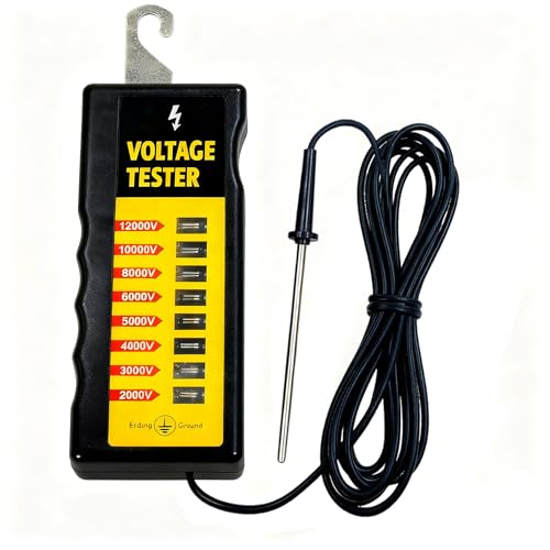 Electric Fence Tester & Voltage Detector 2000V-12,000V Wide Range | 8 Neon Lights Fault Finder Ultra-Portable ABS Body for Livestock Fence Agriculture Garden Security & Farm Equipment - color: yellow