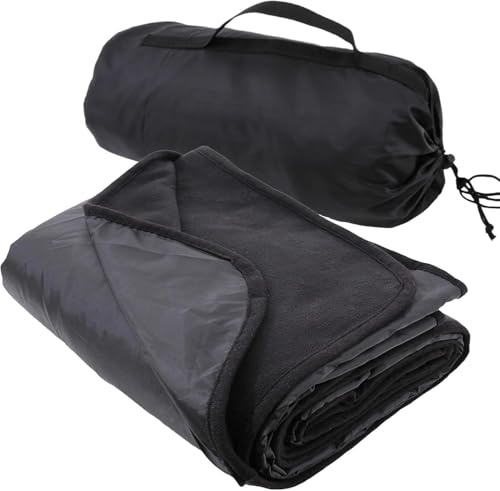 Threadart Waterproof Blanket Outdoor Stadium Blanket | Black | Waterproof & windproof outdoor stadium blanket, 55"x79"; Great for camping, picnics, sports, festivals & beach - color: Black