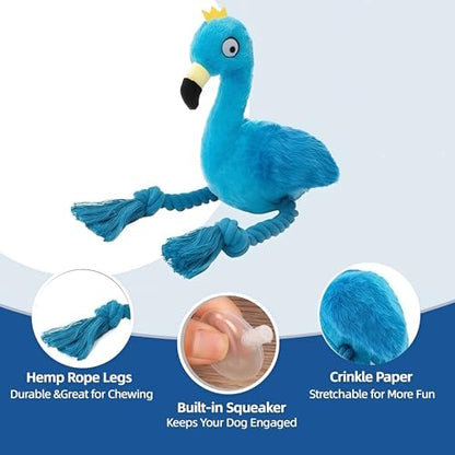 Plush Flamingo Dog Toy, Blue, Squeaky Stuffed Animal with Rope Legs, Interactive Chew Toy for Small, Medium Dogs - color: Blue Flamingo