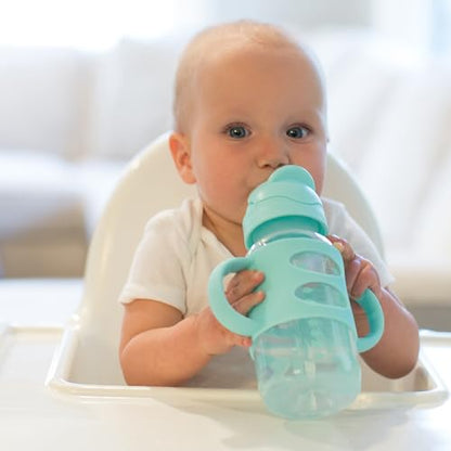 Dr. Brown's Wide-Neck Sippy Straw Bottle with Handles, Green, 9oz/270ml, 1-Pack - color: Green, size: 1 Count (Pack of 1)