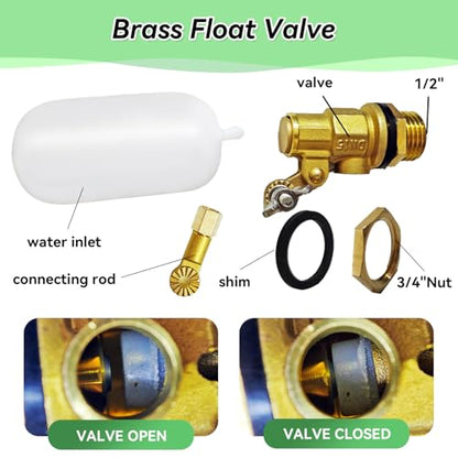 Float Valve 1/2 inch,2Pcs Brass Float Valve with Adjustable Arm Livestock Water Tank Float Valve Switch Shut Off Pool Auto Fill Valve for Livestock Trough Fountain Pool Pond