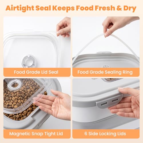 40 Lbs Dog Food Storage Container with Wheels, Collapsible Pet Food Storage Container with Clear Window, 2 Measuring Cups and Scoop, BPA Free Cat Food Container for Rice, Flour, Grain, Bird Seed - color: Grey/40lbs