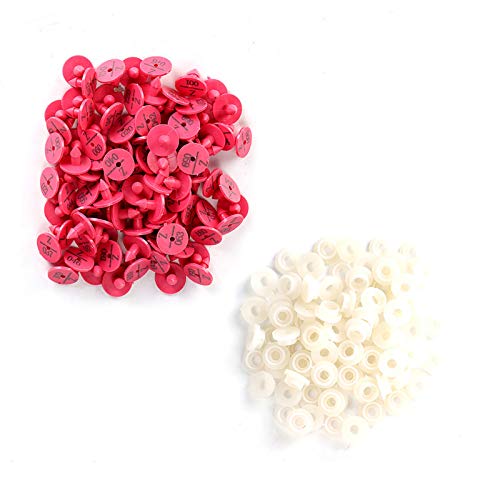 100Pcs Plastic Ear Number Rabbit Dog Ear Marker Label for Animal Livestock Information Management(Rose Red)