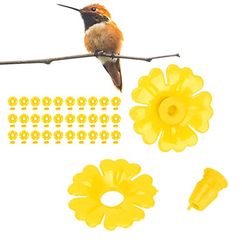 Hyuduo 30-Piece Hummingbird Feeder Replacement FlowersYellow Nectar Feeding Ports for Outdoor Hummingbird Feeders, Compatible with Glass Plastic Hummingbird Feeders - color: Yellow