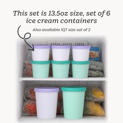 Starpack Freeze The Day Cute Small Ice Cream Freezer Containers (6-Pack, 13.5oz) - Single Serve with Silicone Lids - BPA-Free, Airtight, Reusable, Homemade Ice Cream, Frozen Yogurt, Lavender & Mint - color: Mint / Lavender, size: 6-Pack 13.5oz