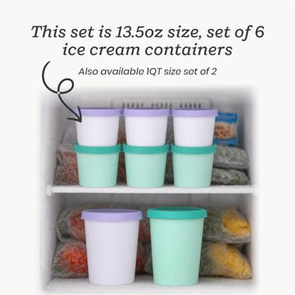 Starpack Freeze The Day Cute Small Ice Cream Freezer Containers (6-Pack, 13.5oz) - Single Serve with Silicone Lids - BPA-Free, Airtight, Reusable, Homemade Ice Cream, Frozen Yogurt, Lavender & Mint - color: Mint / Lavender, size: 6-Pack 13.5oz