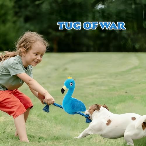 Plush Flamingo Dog Toy, Blue, Squeaky Stuffed Animal with Rope Legs, Interactive Chew Toy for Small, Medium Dogs - color: Blue Flamingo