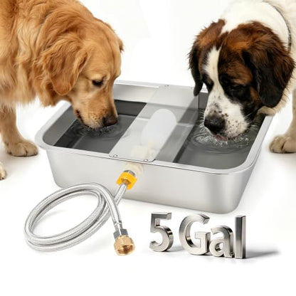 5 Gallon Automatic Dog Water Dispenser, Large Dog Water Bowl Dispenser for Outdoor, Stainless Steel Pet Bowl for Waterer Auto Fill Pet Waterer for Livestock Dogs Cats Chicken Fit 3/4'' GHT Faucet - size: 5 Gallons