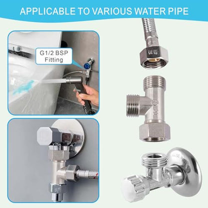 1/2" Chrome Brass Tee, Brass Chrome 3-Way Shower Diverter Valve, 1/2" Male x 1/2" Male x 1/2" Female Tee, 1/2" Tee for Shower Arm, Angle Valve, Bidet, and Sprayer Hose Applications - size: 1/2DG