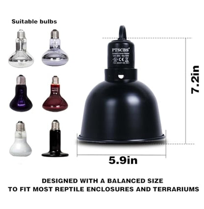 Reptile Light Fixture,Max 160 Watt - Standard 5.5 Inch - 3mm Thickness Dome Shade, Suitable for Reptile Basking Bulb Lamp/Heat Lamp/Ceramic Heater E26