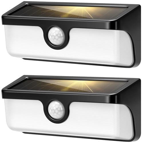 VIVOHOME Linkable Solar Lights Outdoor, 2500LM Motion Sensor Wall Lights with Diffuser for Extra Wide Lighting, IP65 Waterproof, Solar Powered for Fence Garden, Patio, Porch, Yard, 2 Pack - size: 2 Pack