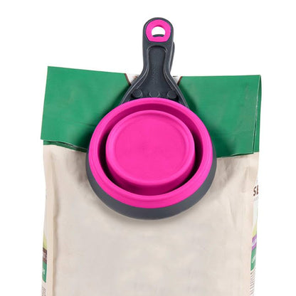 Dexas Popware for Pets Collapsible Klip Scoop, 3-in-1 Pet Food Scoop, Measuring Cup and Bag Clip, 2 Cup Capacity, Fuchsia - color: Fuchsia, size: 2 Cup Capacity