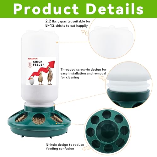 2-in-1 Chick Starter Set: 0.3 Gal Feeder & 0.4 Gal Waterer with Adjustable Legs for Baby Chicks, Hanging Hooks, Anti-Drown Design - BPA-Free Plastic (Green) - color: Green