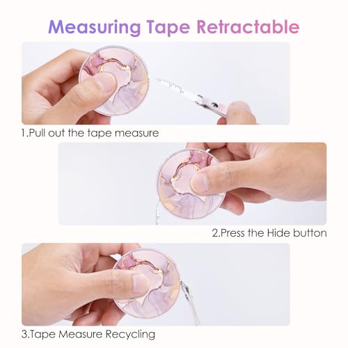 Sewing Tape Measure，Colour Printed Small Retractable Soft Measuring Tape for Tailor Cloth Fabric Body Measurements. - color: Pink Marble