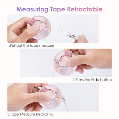 Sewing Tape Measure，Colour Printed Small Retractable Soft Measuring Tape for Tailor Cloth Fabric Body Measurements. - color: Pink Marble