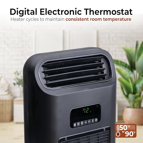 Comfort Zone 14" Wall Mount & Freestanding Space Heater – 1500W Electric Heater with Remote, Digital Thermostat, ECO Mode & 12H Timer – Portable or Wall-Mounted Floor Fan - size: 14-inch