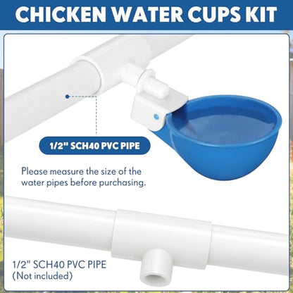 LemonRoad 30 Set Automatic Chicken Waterer Cups with 1/2" PVC Tee Fitting Chicken Drinking Bowl, Poultry Drinker Mounting Hole Opener,Water Dispenser Feeder for Duck, Goose, Turkey, Pigeon(Blue White) - color: Blue White
