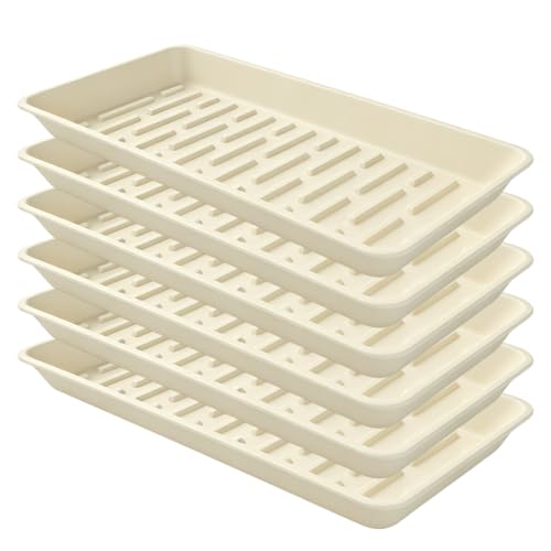 6 Pack Plastic Plant Trays Rectangular 14 Inch, Indoor Outdoor Plant Saucers with Drip Protection, Windowsill Planter Tray, 7 x 14.5 Inches, Beige - color: Beige, size: 14.5" x 7" x 1.3" (6pack)