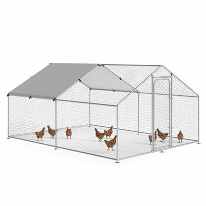 Large Metal Chicken Coop Pen Walk-in Poultry Cage with Waterproof and UV-Resistant Cover, Outdoor Chicken Run for Backyard Farm Use,Spire Roof(10’ W x 13.2’ L x 6.4’ H) - size: 13x9.9Ft-Spire