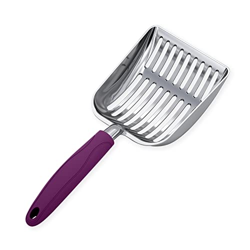 WePet Cat Litter Scoop, Aluminum Alloy Sifter, Kitty Metal Scooper, Deep Shovel, Long Handle, Poop Sifting, Kitten Pooper Lifter, Durable, Heavy Duty, for Litter Box - color: POLISHED Aluminum \ #07 Violet Handle, size: Small