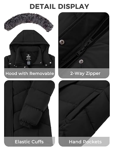 wantdo Women's Long Hooded Winter Coat Warm Quilted Puffer Jacket(Available in Plus Size) - color: Black, size: Medium