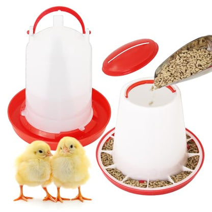 Chicken Feeder and Waterer Kit,Chick 1.5kg Flip Top Feeder and 1.5 L Waterer for Ducks/Quail,Automatic Baby Chick Starter Set for Small Poultry