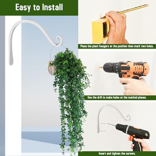 FEED GARDEN Heavy Duty Plant Hooks - 2 Pack 8 Inch Wall Mounted Hanging Brackets, 44lb Capacity Steel Plant Hangers for Bird Feeders, Baskets, Wind Chimes -White - color: White, size: 8 Inch