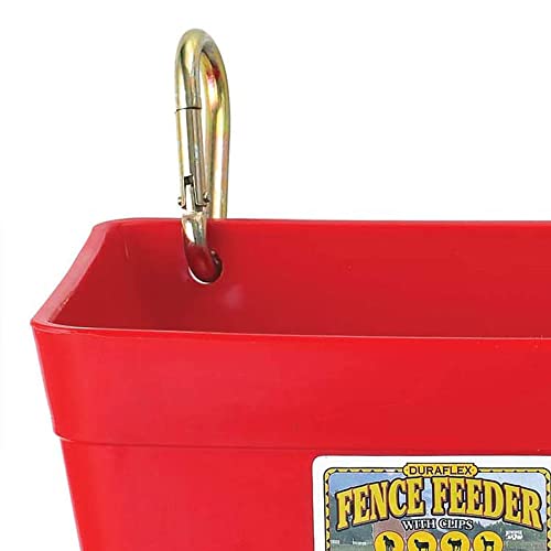 Little Giant FF11RED 4.5 Quart Heavy Duty Plastic Feed Trough Bucket Fence Feeder with Clips for Livestock & Pets, Red (2 Pack)