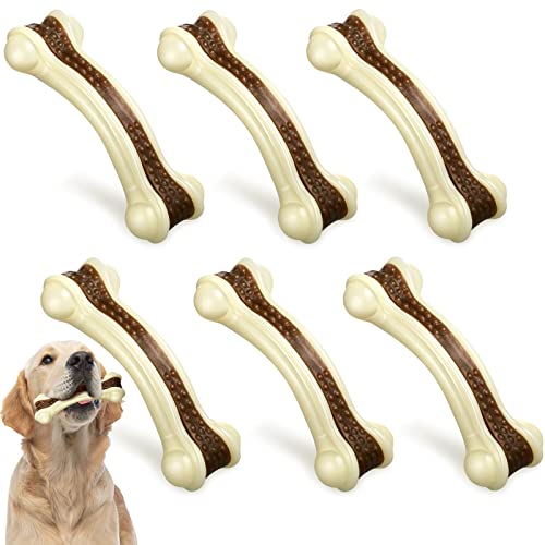 Sosation 6 Pcs Dog Toys for Aggressive Chewers Christmas Nylon Beef Flavor Bones Tough Puppy Teething Toys Puppy Chew Bones for Large Medium Small Breed Dogs Puppies(Large) - size: Large