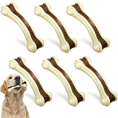 Sosation 6 Pcs Dog Toys for Aggressive Chewers Christmas Nylon Beef Flavor Bones Tough Puppy Teething Toys Puppy Chew Bones for Large Medium Small Breed Dogs Puppies(Medium) - size: Medium