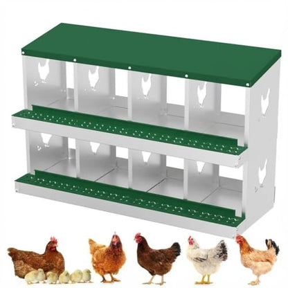 Chicken Nesting Box,8 Holes Galvanized Steel Metal Chicken Laying Box with Automatic Roll-Away Egg Collection System & Removable Tray,Wall Mount Nesting Boxes - color: Green, size: 8 Holes