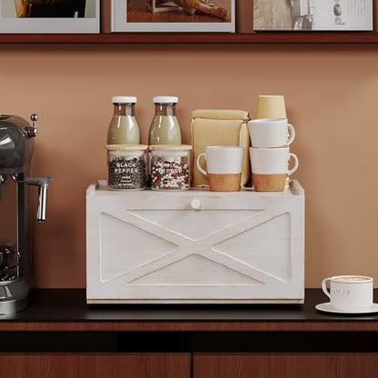 Trironsun Bamboo Bread Box for Kitchen Counter Farmhouse Bread Storage Container Large Capacity Bread Storage Bin Bread Holder (Antique White) - color: Antique White