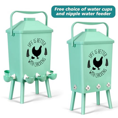 Tgeyd Automatic Chicken Feeder and Waterer Set(4.2Gal/21Lb) with Stand Legs, Sloped Roof Design, Gravity-Fed System for Poultry,Chicken Coop Accessories