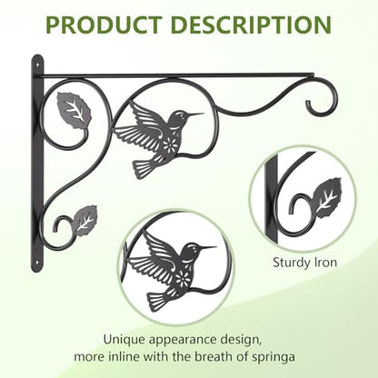 2 Pack Heavy Duty Plant Hooks for Hanging - 12 Inch Metal Wall Hangers Indoor/Outdoor, Sturdy Plant Bracket for Bird Feeders, Planters, Lanterns, Wind Chimes - Patio, Garden, Home Decor (Black) - style: 2-Pack Bird