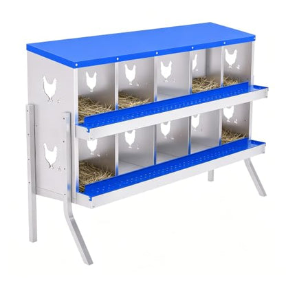 Garvee Rustproof Galvanized Metal Chicken Nesting Box – 10 Compartments, Roll Away Egg Collection, Perch, Ventilated, Easy Install and Clean, with Bracket, Blue - color: Blue, size: 10 holes with legs