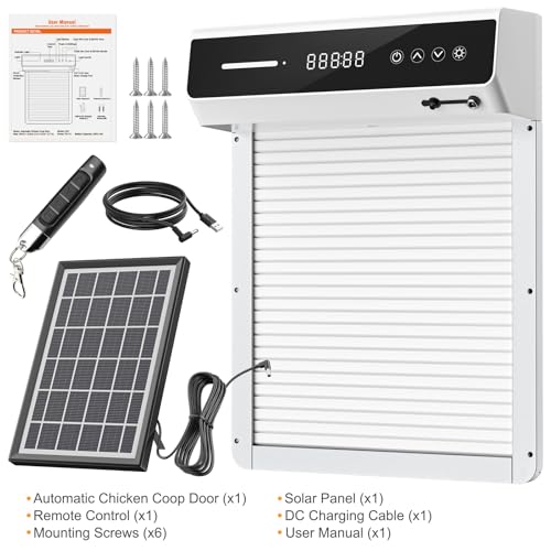 Automatic Chicken Coop Door Solar, Battery Powered & Weatherproof Aluminum, Timer Modes for Safe and Convenient Chicken, Easy Install, Reliable All-Season Performance (White)