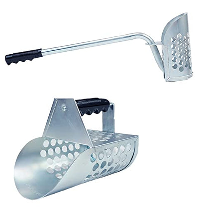 Galvanized Long Handle Scoops and Heavy Duty Large Scoop for Water Metal Detecting, Shelling, Rock Hunting and More - style: Long Handle Scoop w/ Large Hand Scoop