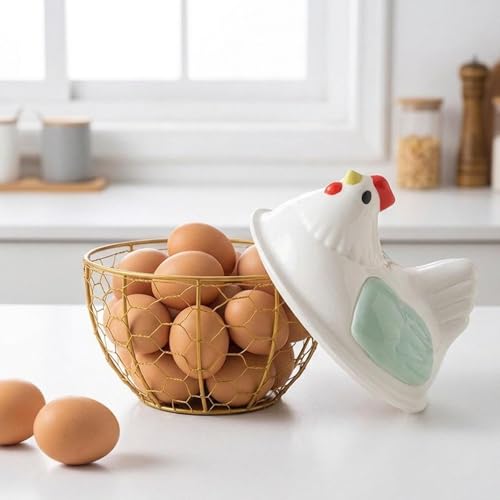 Chicken Egg Basket with Ergonomic Handles Farmhouse Storage Egg Collection Vegetable Fruit Organizer Metal Mesh Suitable for Home Decoration, Green