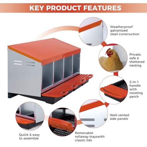 Chicken Nesting Boxes with Cleanable Pull-Out Trays, 4-Hole Wall Mount Roll Away Nest for Easy Cleaning & Egg Collection - size: 4 holes