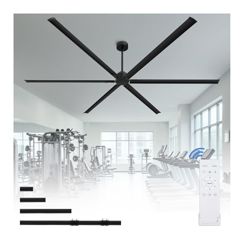 120 Inch HVLS Industrial Ceiling Fan, Extra Large Commercial Ceiling Fan with Aluminum Blades, Reversible DC Motor, Remote Control, 3 Downrods, Big Assed Heavy Duty for Shop Warehouse Gym Garage - color: Black, size: 120 Inch