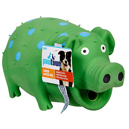 Pawtown, Large Latex Pig Dog Toy, Green