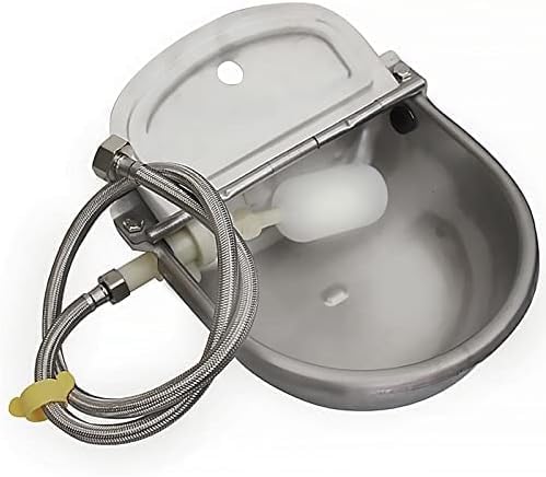 Automatic Animal Water Bowl with Float Valve, Stainless Steel Self-Filling Drinking Trough with Drain Hole, Farm Dog & Livestock Waterer for Horse, Goat, Cattle