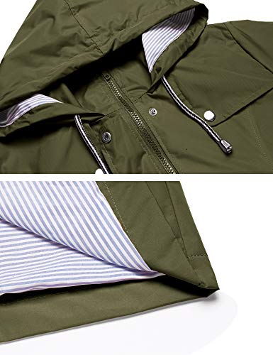 LOMON Raincoat Women Waterproof Long Hooded Trench Coats Lined Windbreaker Travel Jacket S-XXL - color: Army Green, size: Large