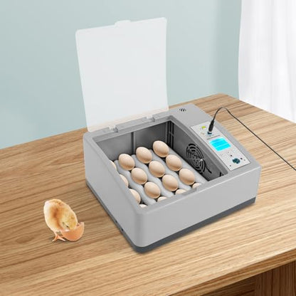 16 PCS Eggs Incubator, Automatic Egg Incubator for Hatching Eggs with Clear Flip Lid, LCD Display & Dual Power, Grey Automatic Egg Turner, Compact Tabletop Incubator for Home & Farm Use - size: 16 PCS