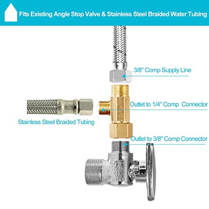 Tee Stop Valve - Lead-Free Add-A-Tee Valve 3/8 Inch x 3/8 Inch x 1/4 Inch,1/4 Turn，Add-A-Tee Adapter 3/8 Inch x 3/8 Inch x 1/4 Inch