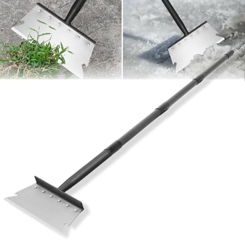 Garden Flat Shovel Scraper, Multifunctional Garden Cleaning Shovel with 59 Inch Long Handle, Heavy Duty Outdoor Floor Scraper for Weed Cleaning,Trenching,Edging and Removing Snow,Ice,Weeds,Dirty,Moss - style: Silver Shovel